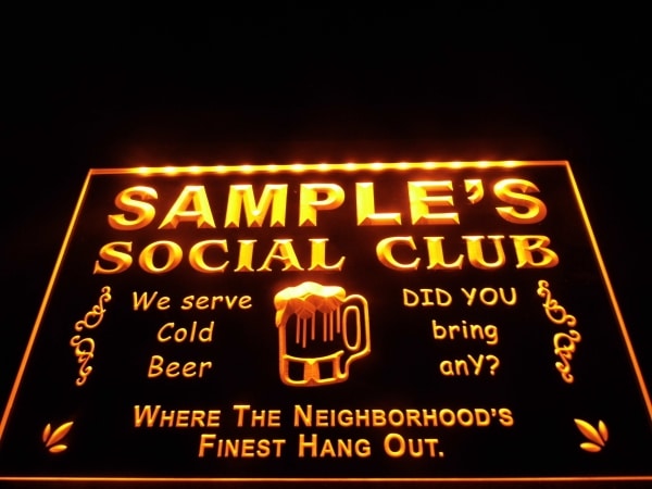 Personalized bar sign Social Club lighted LED wall decor