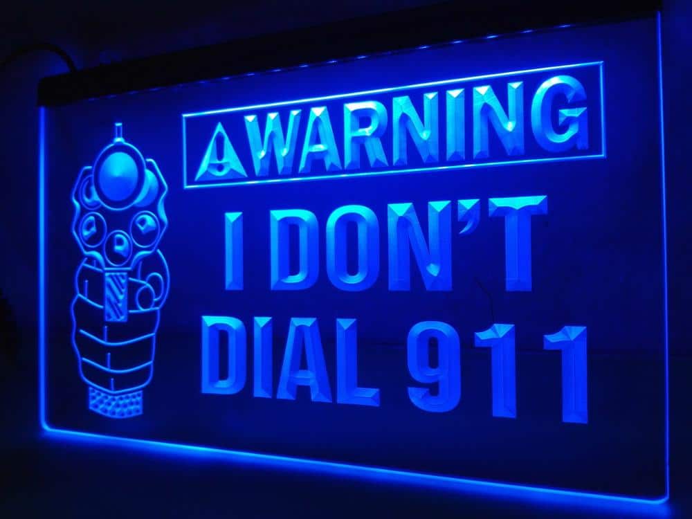 12 We Don't Dial 911 Funny Gift PVC Gun Street Sign bar man cave 8.5 