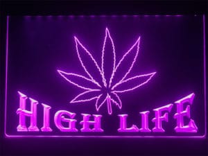neon light sign marijuana leaf  man cave bar pub happy hour 