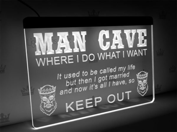 Man cave sign with skulls